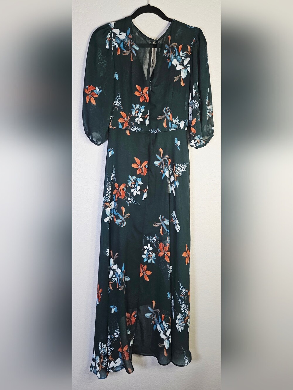 Calvin Klein Size 8 Floral High Low Maxi Dress Green Wrap Style